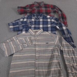LOT OF 3 Eddie Bauer Shirt Mens L Button Down Favorite Flannel Plaid Striped